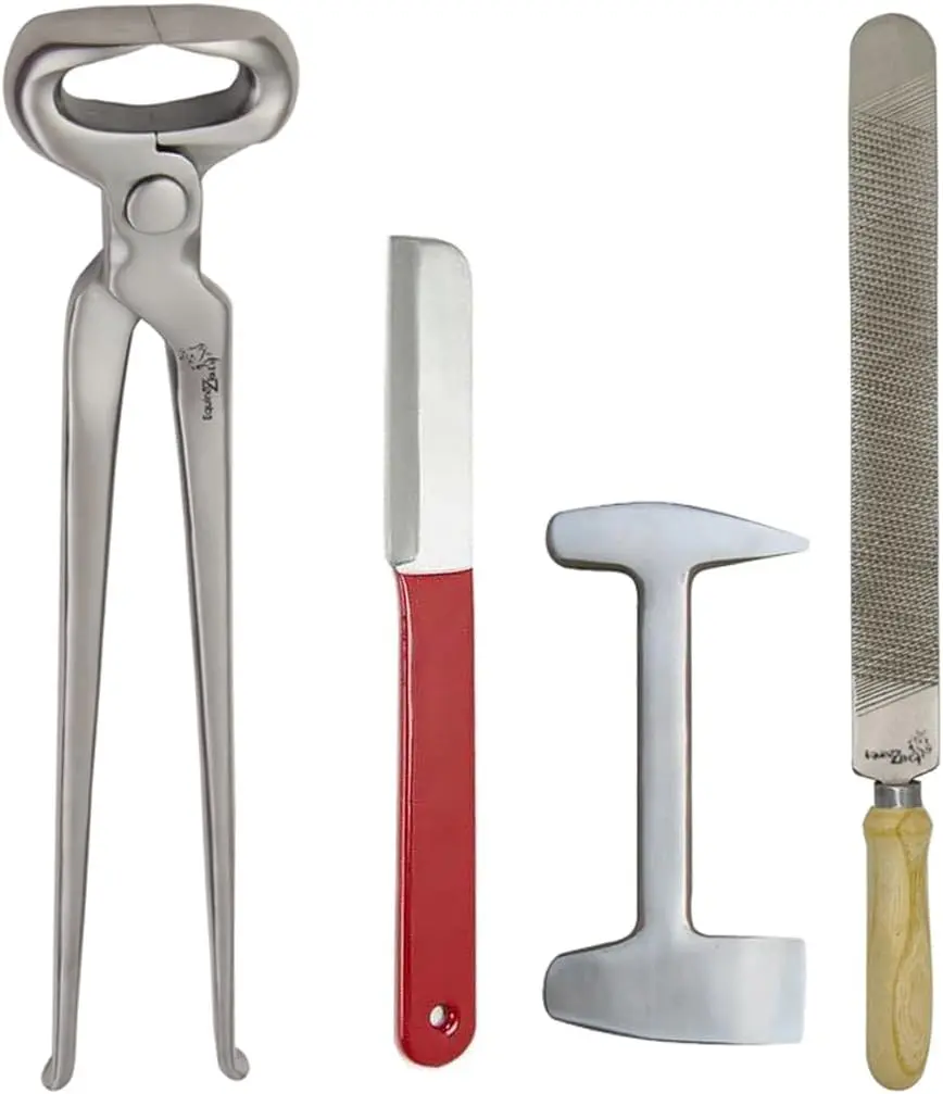 4 Pcs Farrier Horse Hoof Kit with Hoof Nipper Hoof rasps & Scraper and Buffer
