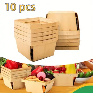 25 Pcs One Quart Wooden Gift Baskets; for Picking Fruit or Arts, Crafts and Decor; 5.75” Square Vented Wood Boxes