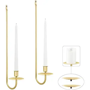 Candle Sconces Set of 2, 16.5 Inch Taper & Pillar Wall Candle Holder, Gold Wall Sconces Set of Two, Decor for Entryway, Stair Corner, Living Room, Gifts for Men Women Mom or Dad