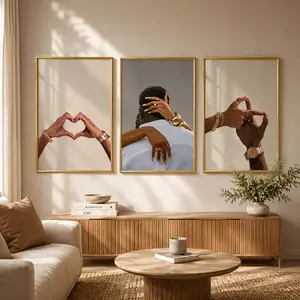 Black Love Wall Art Set of 3, Modern Couple Hands Poster, Romantic African American Print