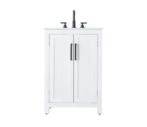 360 stand 24 in. Single Transitional Bathroom Vanity - White, Caned Doors, Solid Wood, Shaker Panel Bathroom Storage Cabinet for Bath Use