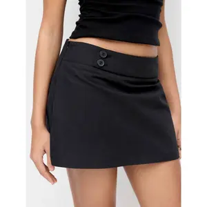 Cider Cotton A-line Low Rise Button Mini Skirt Cider Cotton A-line Low Rise Button Mini Skirt