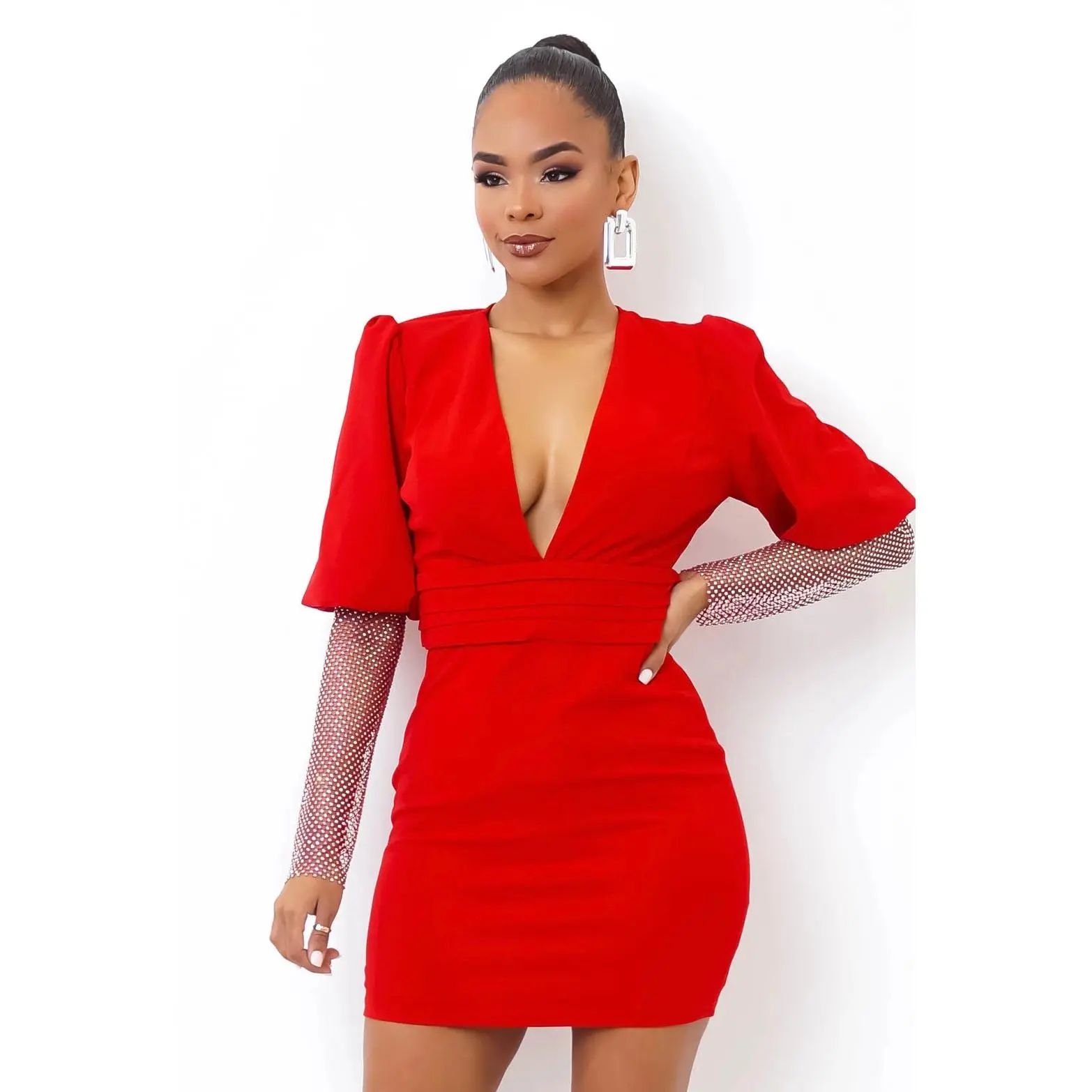 Amara Rhinestone Dress || Red