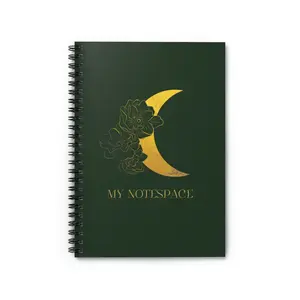 Green and Gold Moon Themed Hardcover Spiral Notebook - Ruled Line