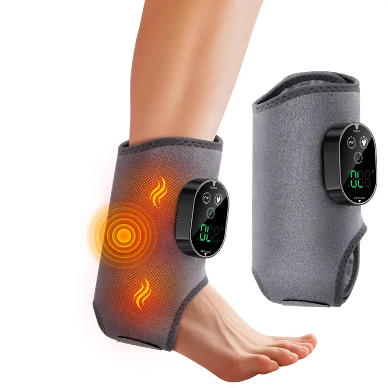 Rechargeable Dual Motor Foot Massager with Heat and Vibration Adjustable Belt, Left Foot Right Foot 3 Speed Levels, Lithium Battery