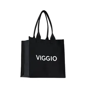VIGGIO Standard Canvas Tote Bag - Black Reusable Shopping Handbag Durable Eco-Friendly for Work Gift Daily Use Casual Versatile Usage