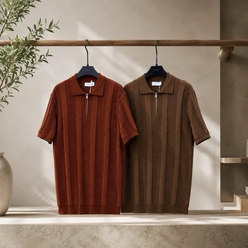 Men’s Premium Textured Knit Half-Zip Polo Shirt