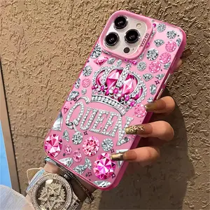 Phone Case: 1 Queen Crown Pink Diamond Sparkling Pink Phone Case, Anti Drop Phone Case, Retro Light Luxury Style, Cute and Fashionable, Suitable for iPhone 17/16/15/14/13/12/11/7/8/Pro/ProMax/Plus/Air/X/XS MAX Series, Birthday Gift, Holiday Gift