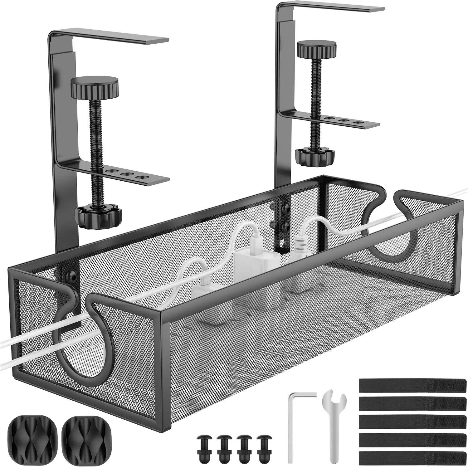Under Desk Cable Management Tray, Metal Long Arms(3.9in), No Drill  Cable Tray, Wire Management Tray Cable Management Box for Office