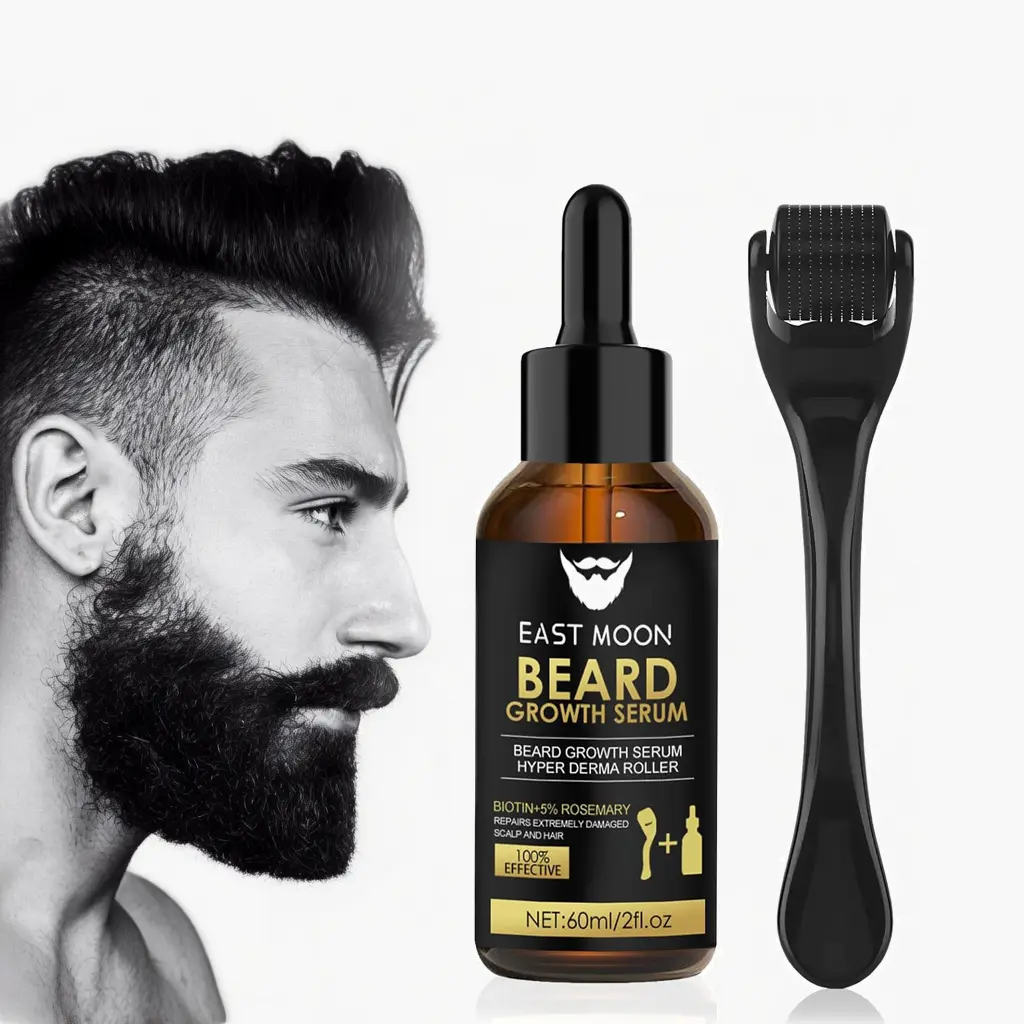 Men's Beard Growth Kit - Lightweight Stainless Steel 540-Needle Derma Roller & Castor Oil Serum Duo, Nourishing Hair Care for Facial Hair Fullness Boost, Easy-to-Use Daily Grooming Gift for Him