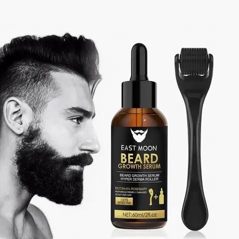 Men's Lightweight Beard Roller Kit - 540-Needle Stainless Steel Derma Roller for Hair Growth, Earthy Nourishing Castor Oil Serum, All Skin Types Hair Care Daily Grooming Gift