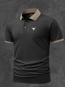 Cow Print Polo Shirt, Summer Trendy Low-Key Cool Geometric Design, Fitted Slimming Fit, High Value Casual Wear, Versatile Stylish Choice, Polo Tees