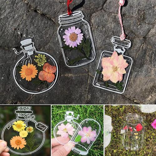 DIY Transparent Plant Specimen Bookmark Stickers – 10/20PCS Clear PET Bottle Shape Stickers for Pressed Flowers Leaves Herbarium Craft, Dried Flower Bookmark DIY Kit