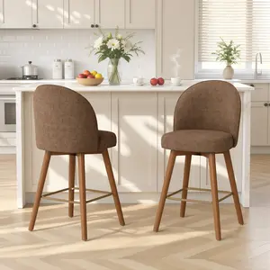Modern Swivel Bar Stools Set of 2, Chic Upholstered Counter Height(26IN) Bar Chair with Back, Solid Wood Legs and Footrest, Comfortable Chenille Bar Stool for Kitchen Island