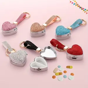 1pc Portable Flash Diamond Mini Metal Medicine Box with Keychain |     Travel Outdoor, Small Ring Box, Jewelry Box, Coin Box, Lightweight Box, Ring Holder, Keychain Protective Cover, Orderly Lifestyle, Outdoor Enthusiast
