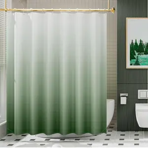 Fabric Shower Curtain Set, Ombre Grass Green Shower Curtain with 12 Shower Curtain Hooks, Rustic Cloth Green and White Shower Curtain, Cute Washable Bathroom Shower Curtain, 72x72 Inches