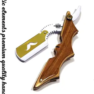White and Gold Lightweight Barber Salon Straight Edge Razor Stainless Steel Wooden Handle