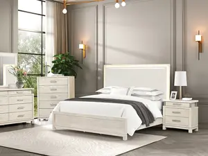 Lafayette Transitional Weathered Gray Upholstered LED Platform Bed by FOA