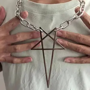 Silver thick chain necklace irregular pentagram necklace accessories jewelry daily wear