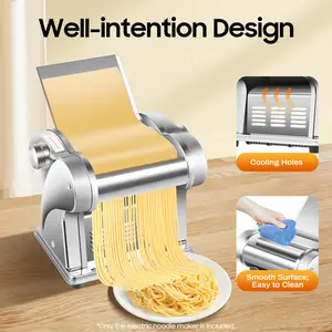 Automatic Electric Noodle Maker Machine 135W Powerful Motor 410 Stainless Steel 8 Thickness Settings 2 Cutters for Flat Noodles Easy to Clean Pasta Dumpling Dough Home Kitchen Must Have Kitchen Gadgets Utensils Container Box Slicer