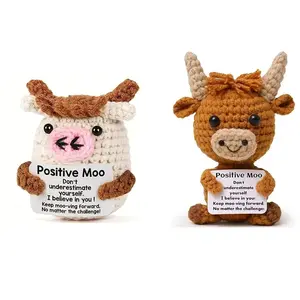 Handmade Knitted Cow Plush Toy, Emotional Support Positive Bull, Christmas Gift for Kids Husband Wife, Cute Farm Animal Stuffed Animal, Soft Stuffed Animal, Huggable Stuffed Animal