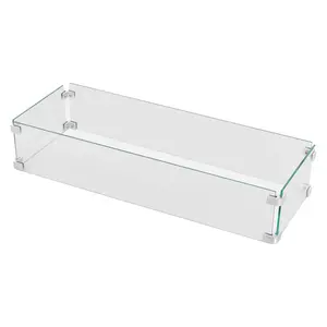 [only wind guard]Gotland 31.1 x 11 x 4-inch Thickened Tempered Glass Windshield — Dedicated Wind Protection Panel for Propane Fire Pit Tables, Includes Rigid Corner Brackets, Easy Assembly, Effective Wind Protection