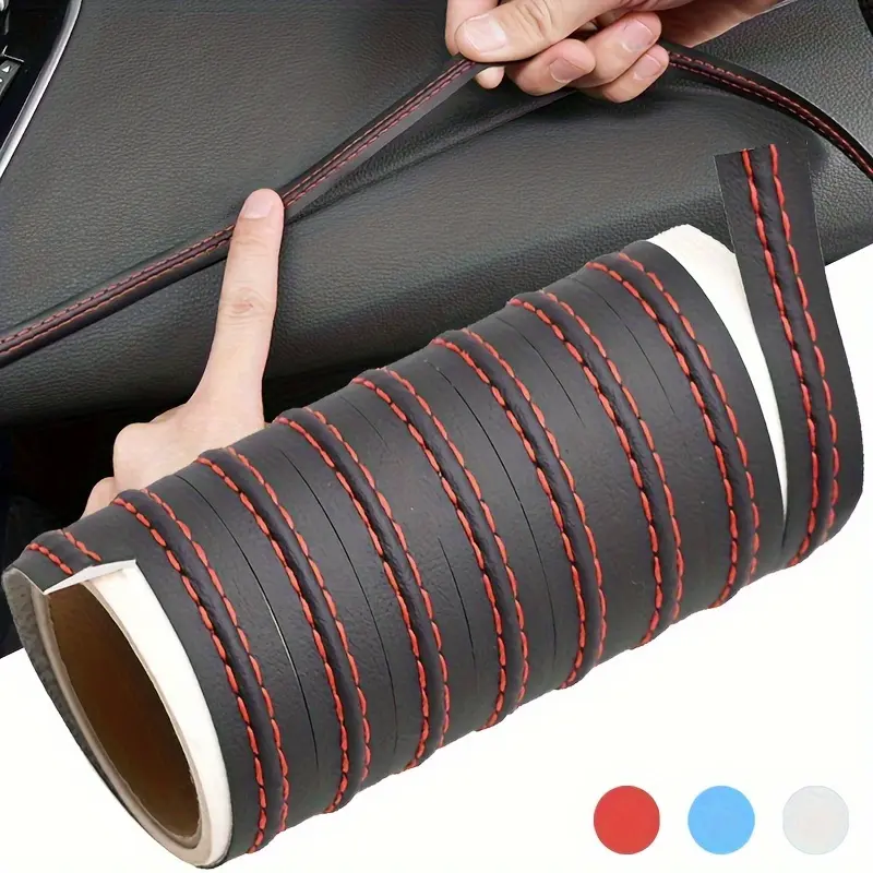 Car Interior Decoration - Self-Adhesive Leather Moulding Trim Strip in Red & Blue, Car Accessory