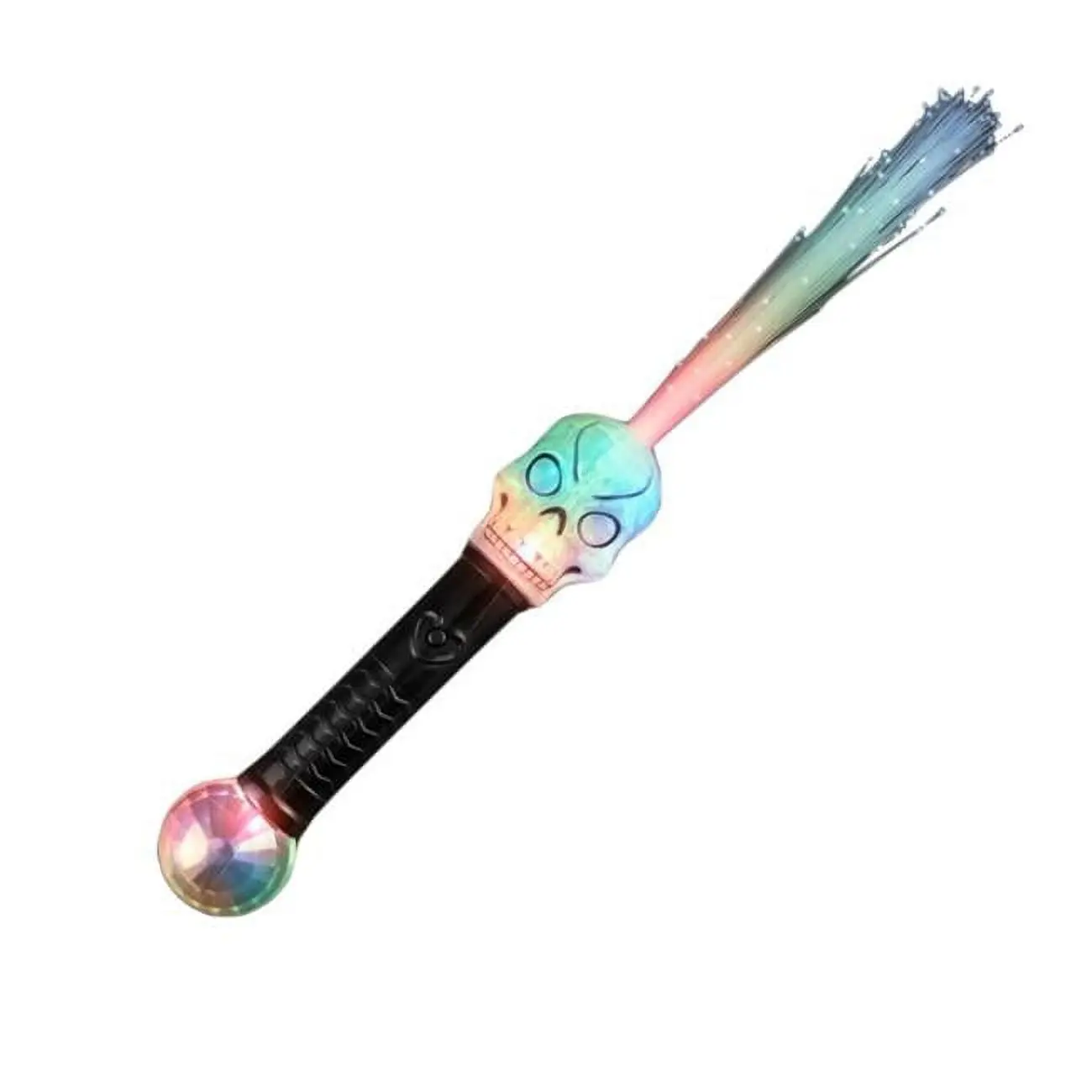 212 MAIN 15 x 2.25 in Flashing Fiber Optic Skull Wand with Prism Ball, Multicolor Flashing Lights Gothic Glow-in-the-Dark Home & Garden Decor, Halloween Spooky Prop Accessory, Accessories