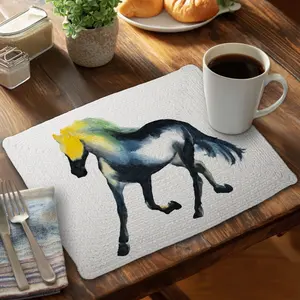 360 stand Rectangular Braided Polyester Placemat, 14x18 in, Blue Galloping Horse Farm Animal Print, Coasters Home Decor Kitchen Tableware Accessory CBPM1418VX4EC7