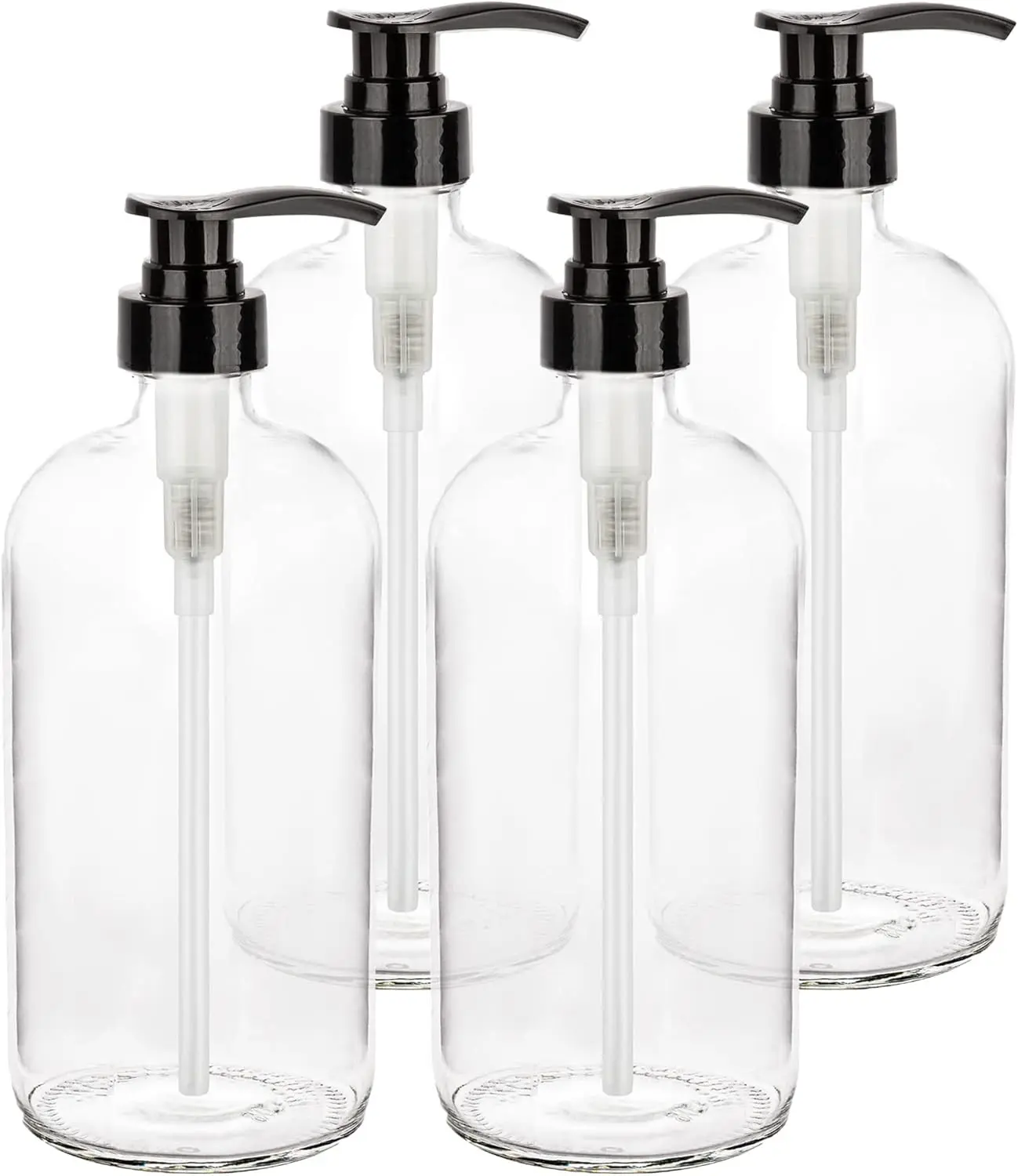 Glass Shampoo and Conditioner Dispenser - Large Glass Pump Bottle Dispenser - 32 Ounce (1 Liter) - Pack of 4