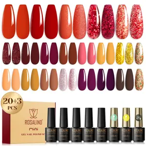 ROSALIND Mini 23PCS Gel Polish Nails Christmas Nails Set 20Colors Glitter Red Orange Brown Gel Polish Collection with Glossy Matte Top Base Coat Need Uv to Cure Long Lasting for Girls Friends Beauty Gifts Winter Manicure