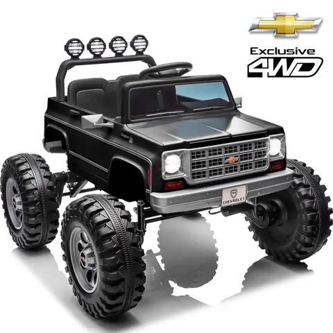 JOYRACER Licensed Chevrolet Cheyenne 24V 4WD 800W Motor Ride-On Toy Truck for 3-8/6-8 Years Boys & Girls, 4Wheeler with Remote Control, Bluetooth MP3 Player, Batteries, LED Lights, Decoration Streamer, Ride on Wheels, 135 lbs Capacity Cool Gifts for Kids