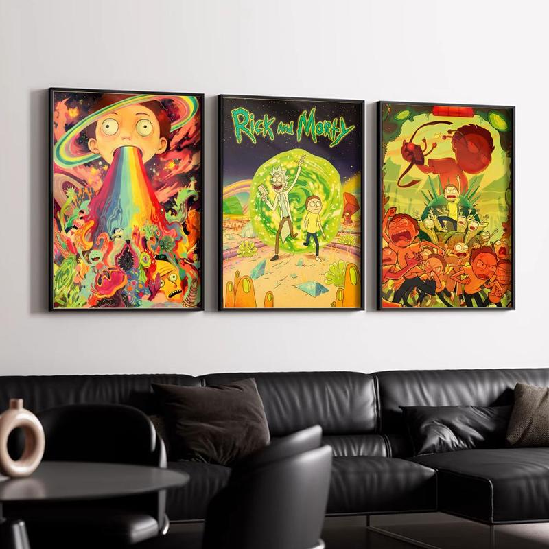 PIKPAKA Vintage Cartoon R-Rick-And-M-Morty Painting Calligraphy Waterproof & Scratch-Resistant Canvas Art - Premium Oil Painting Style Wall Decor For Living Room, Bedroom, Kitchen & Café, Perfect Holiday & Party Gift