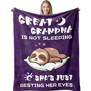 Great Grandma Birthday Gifts Ideas, Best Gift for Great-Grandmother, Soft & Cozy Sloth Blanket Throw 60" X 50"