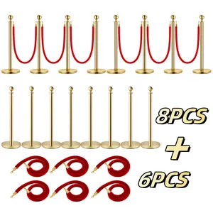 Stanchions and Velvet Ropes 8PCS/4PCS, Water-Fillable Base with Stainless Steel Post, 6/3 Feet Velvet Ropes and Posts, Crowd Control Barriers, Red Carpet Runner Poles for Party Supplies