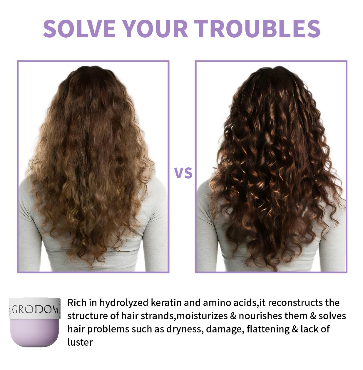 GRODOM Hair Growth & Repair Set, Amino Acid Shampoo & Keratin Hair Mask, Deep Conditioning for Damaged Dry Curly 3A to 4C Hair, Anti-Frizz Hydrating Treatment, Sulfate-Free, Scalp Refreshing, Strengthens Roots & Nourishing, 300ml x 2