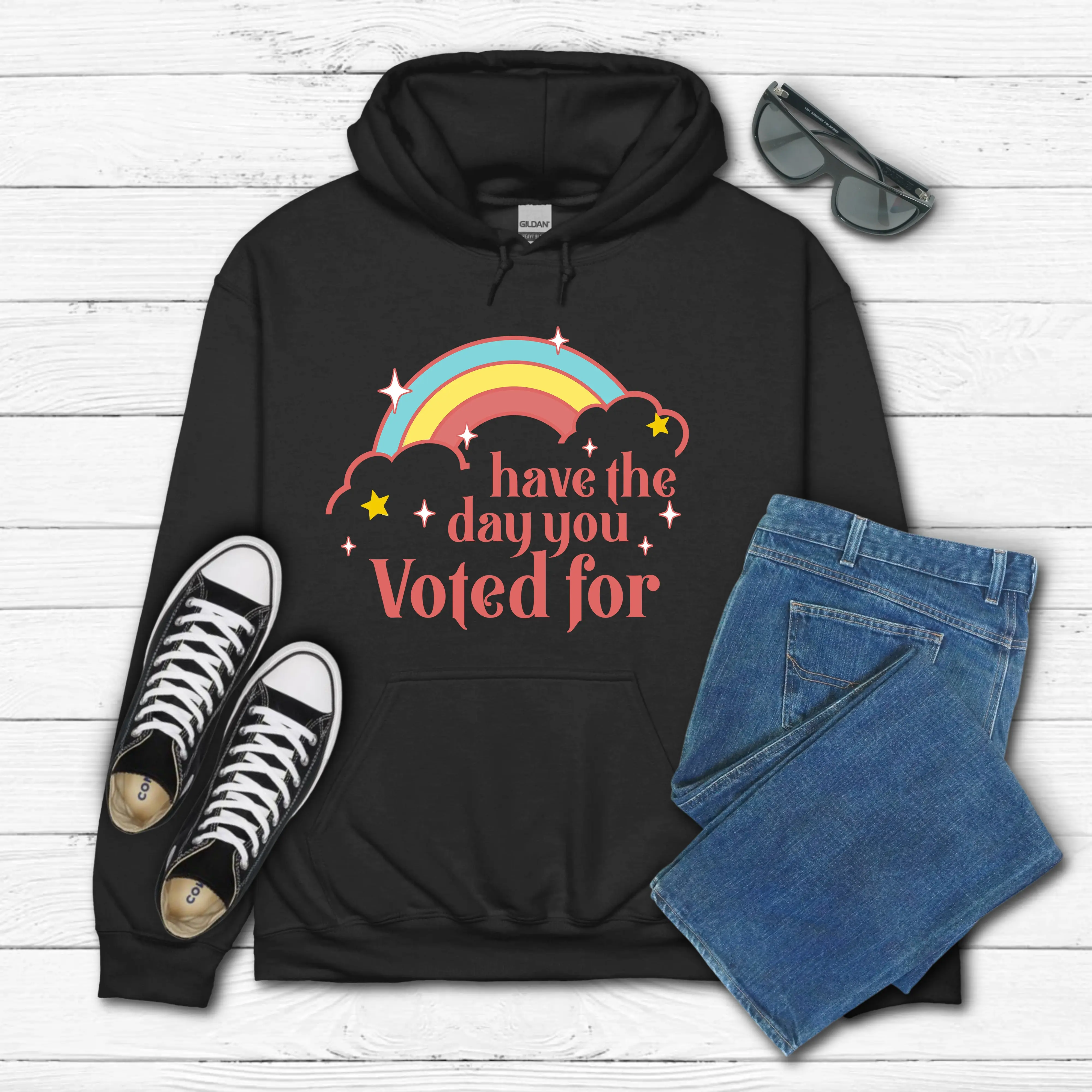 Men's Cotton Longsleeves Pullover Hoodie Sweatshirt - Casual Menswear Top with "Have the Day You Voted For" Voting Print Design