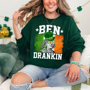 Funny Ben Drankin St Patricks Day Shirt, Benjamin Franklin Sweatshirt, Lucky Clover Shamrock Ireland Flag Crewneck Tee, Gifts for Irish Women Men