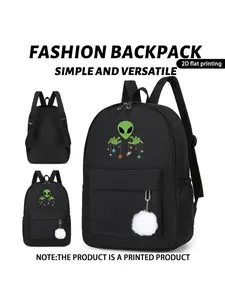 Creative Alien Planet Print Backpack, Adjustable Straps, Zip Closure, Lightweight Nylon, Ideal for School, Travel, Commute, Perfect Gift