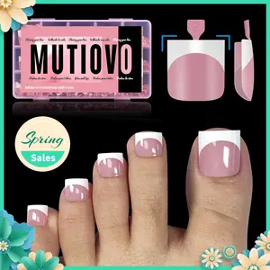 MUTIOVO French Tip Toe Nail Tips Press on Sharp Square Pre-Designed Soft Gel False Toenail Extension BERRY PINK Pre-applied Tip Primer Base Coat Full Cover Acrylic for DIY x 15 Sizes 240 pcs NO GLUE TOP COAT AND LAMP INCLUDED - Outdoorfun