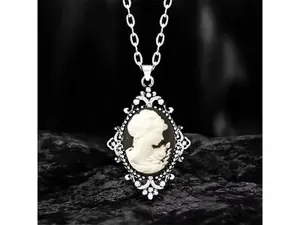 Lady Cameo Necklace Enamel Medal Necklace,Oval Lady Maiden Cameo Necklace,Charm Cameo Jewelry Women