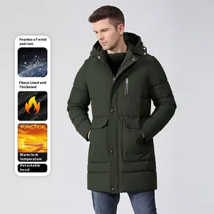 Men's Green Winter Parka – Fleece Lined, Thickened Coat with Removable Hood & Heat Lock Design