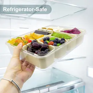Snack container with lid and handle, 8-divider tray organizer for portable snack platters, modern transparent divider tray, perfect for kitchen use, parties, outings, and outdoor picnics (1 piece) Bpa Free Plastic Airtight Food Storage