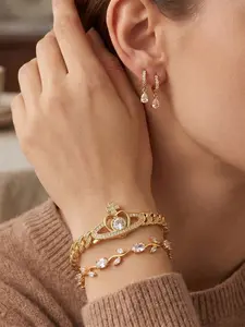 3pcs Cross Planet Heart Bracelet Set, Micro-Set Zircon Design, Perfect Holiday Gift for Partner, Mother, Elegant Jewelry Collection