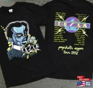 Tesla' T-Shirt Vintage 1992 Psychotic Supper Tour Rock Band Unisex Classic