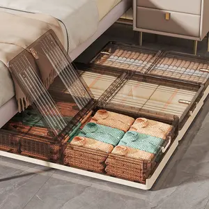 Transparent under-bed storage box with wheels, dustproof household organizer, plastic clothing storage box, foldable storage box