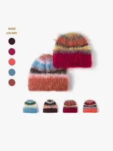 Women's Knit Beanie Hat, Colorful Dopamine Fleece Design, Warm Windproof Face-Saving, Wool Blend Material, Casual Fall & Winter Fashion, Knit Hats