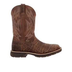 Rocky Mens Ride Lte Embroidered Pull On Electrical Hazard Round Toe  Work/Duty - Brown