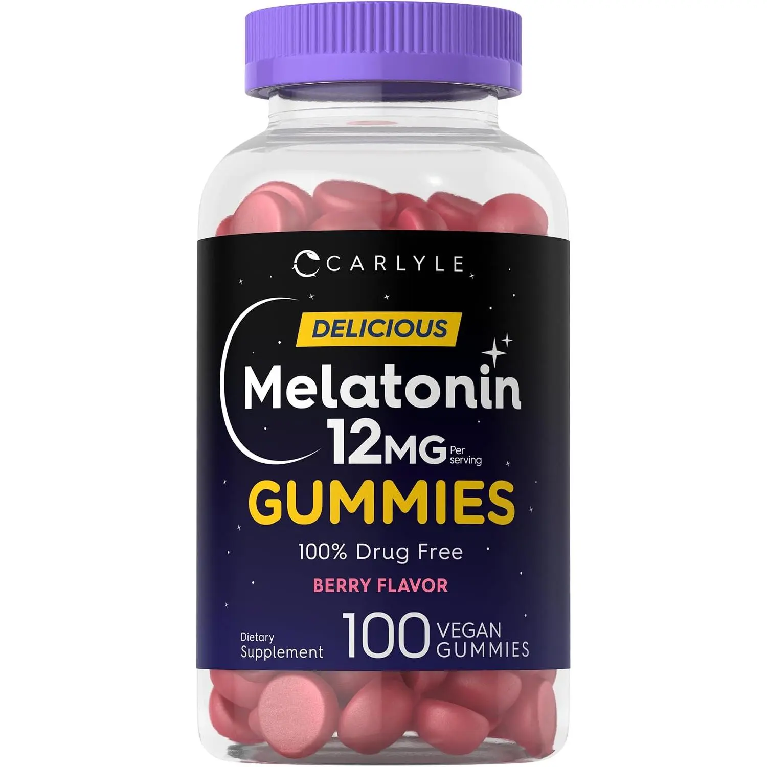 Melatonin Gummies 12mg | 100 Count | Berry Flavor | Vegan Supplement | Non-GMO, Gluten Free