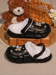 Winter Cute Slippers for Girls & Boys, Fuzzy Warm Slippers, New Style Plush Material, Heel Design, Indoor & Outdoor Use, Casual All-Season Shoes